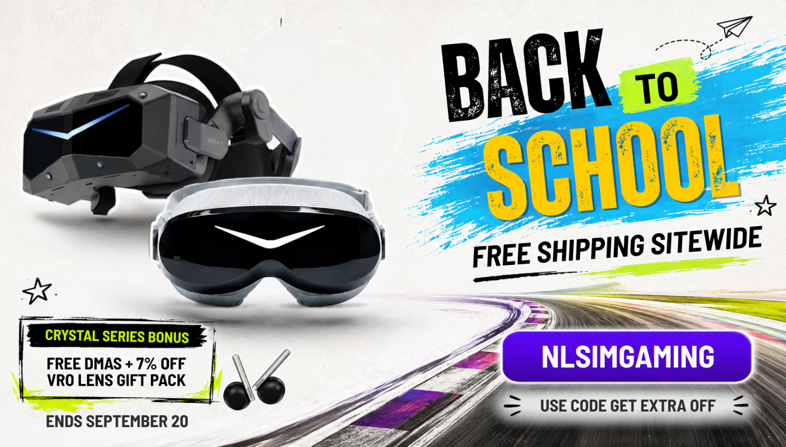 Back to School offer — Pimax Dream Air and Crystal Super, free shipping sitewide, code NLSimgaming