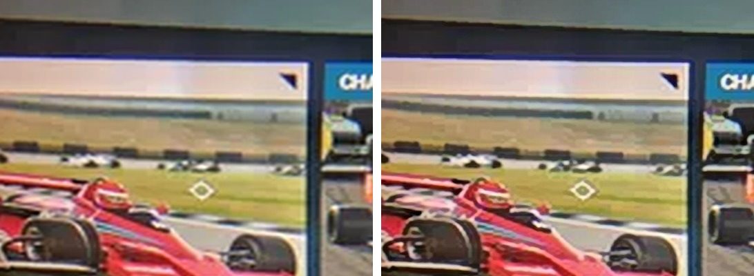 Pop image enhancement off and on, on a photo taken through the lens in Automobilista 2