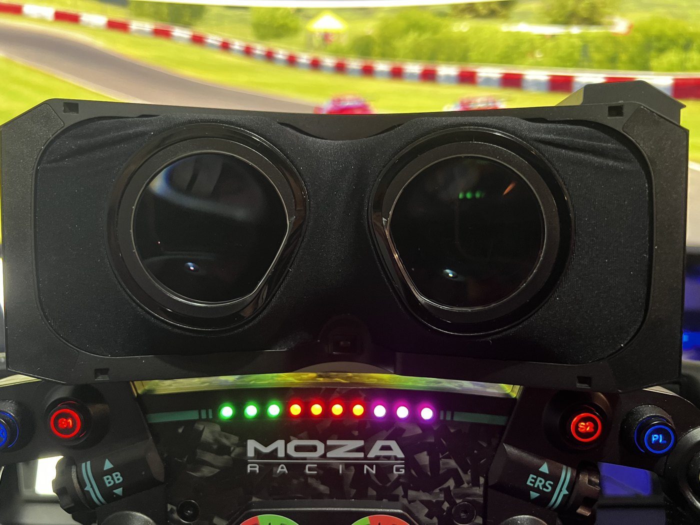 Close-up of the Pimax Crystal Super optical engine lenses seen from the front